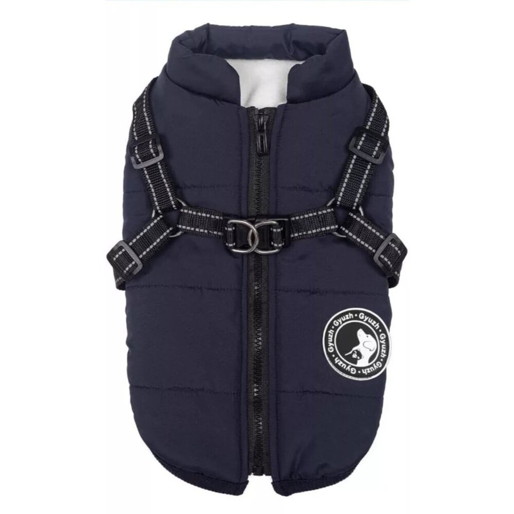 Winter Dog Coat With Harness Built In Medium Size Navy Blue Dog Zipper New